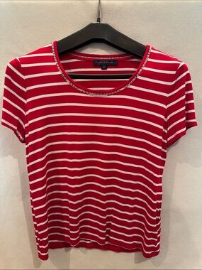 Tommy Hilfiger Red and White Striped Short Sleeve Tee